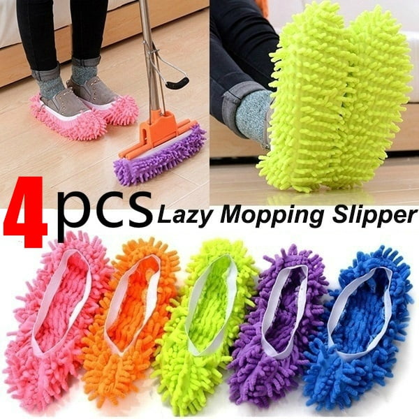 1Pair Floor Polishing Dusting Cleaning Foot Shoes Mop Slippers Lazy Quick House